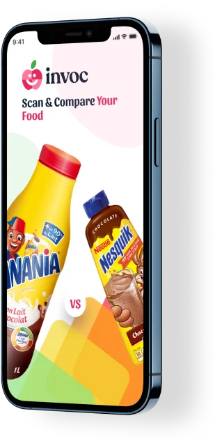 Invoc app showing food product comparison on smartphone